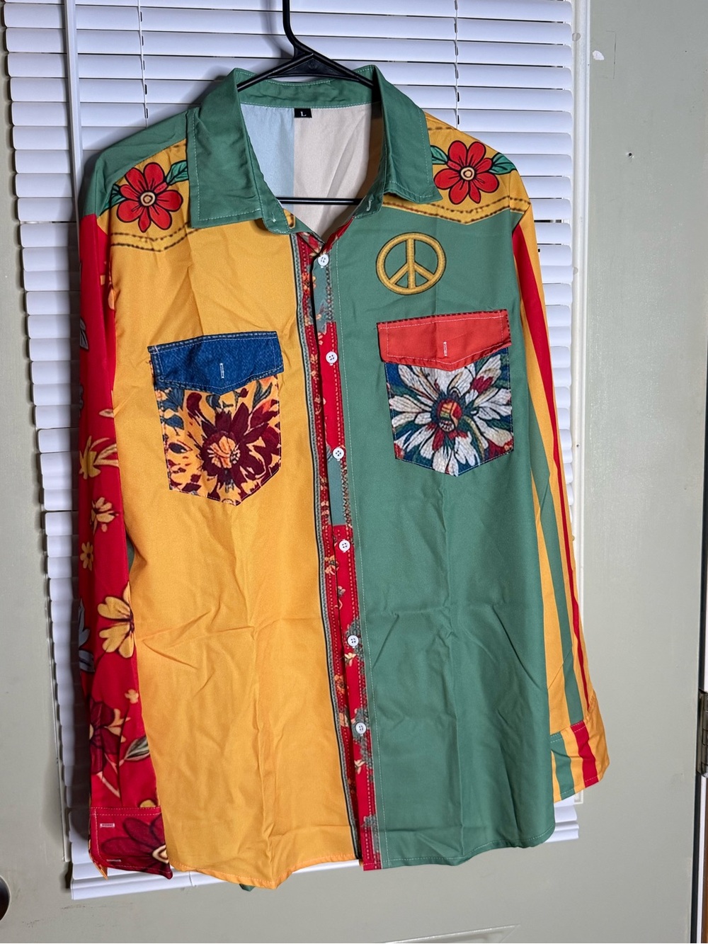 Retro 70s style Men’s Button-Up Shirt - Green & Yellow